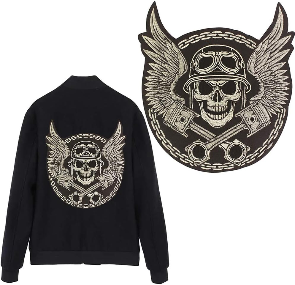 Skull pistons Large Back Patch Iron/Sew On for Biker Motorcycle Vest Jacket