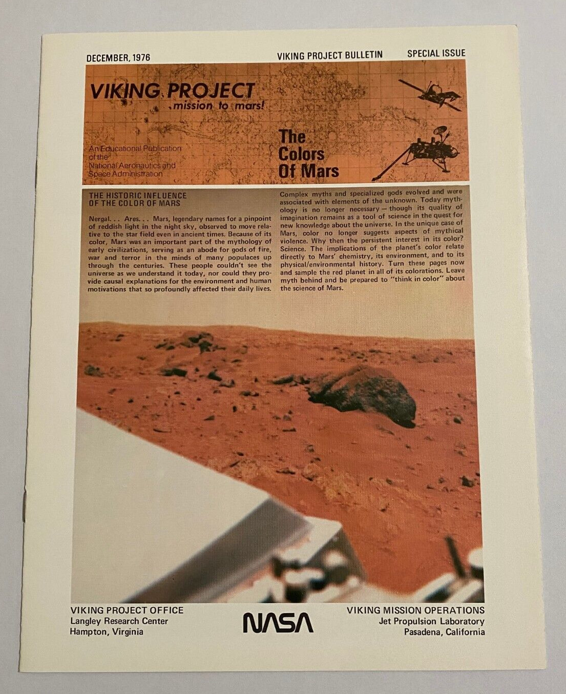 NASA JPL 1976 VIKING MISSION to Mars Project Bulletin SPECIAL ISSUE