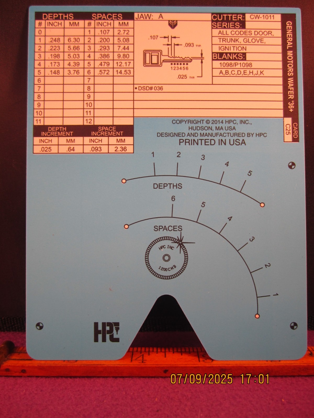 HPC 1200 BLITZ KEY CODE CARD C 25  ( GENERAL MOTORS WAFER 36 + ) BRAND NEW