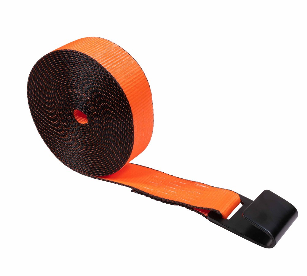 2"x30' High Abrasion Orange Heavy Duty Tie Down w/ Flat Hook WLL 6670 lbs