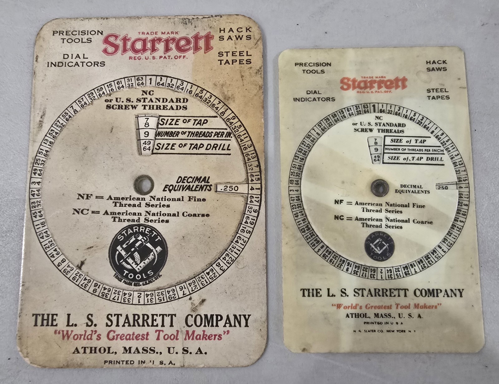 Machinist Reference Lot - 2 Starrett Screw Thread and Tap Drill Size Calculators