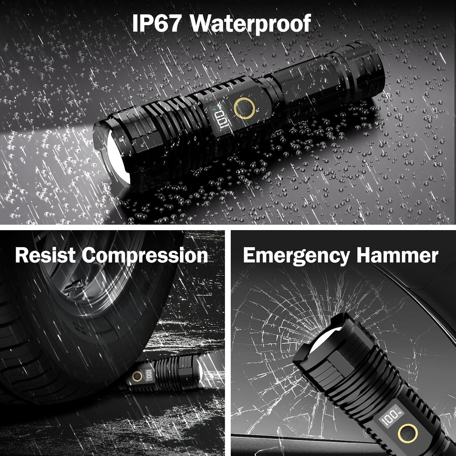 High Lumens Rechargeable LED Flashlight Waterproof Tactical Light for Camping