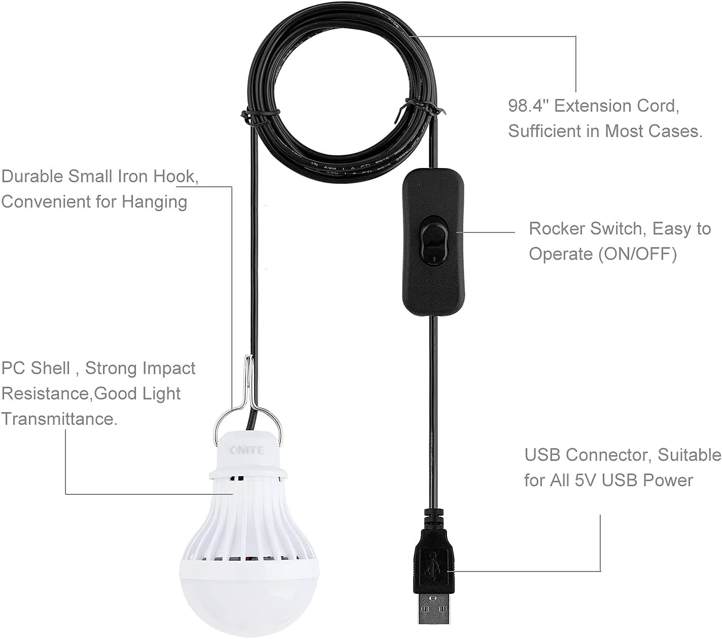 2-Pack USB LED Light Bulb, Emergency Backup Lighting for Camping, Garage, Pow...