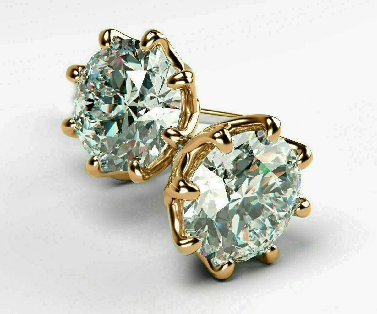 4Ct Lab-Created Round Cut Diamond Solitaire Push Back Earrings 14K Gold Plated