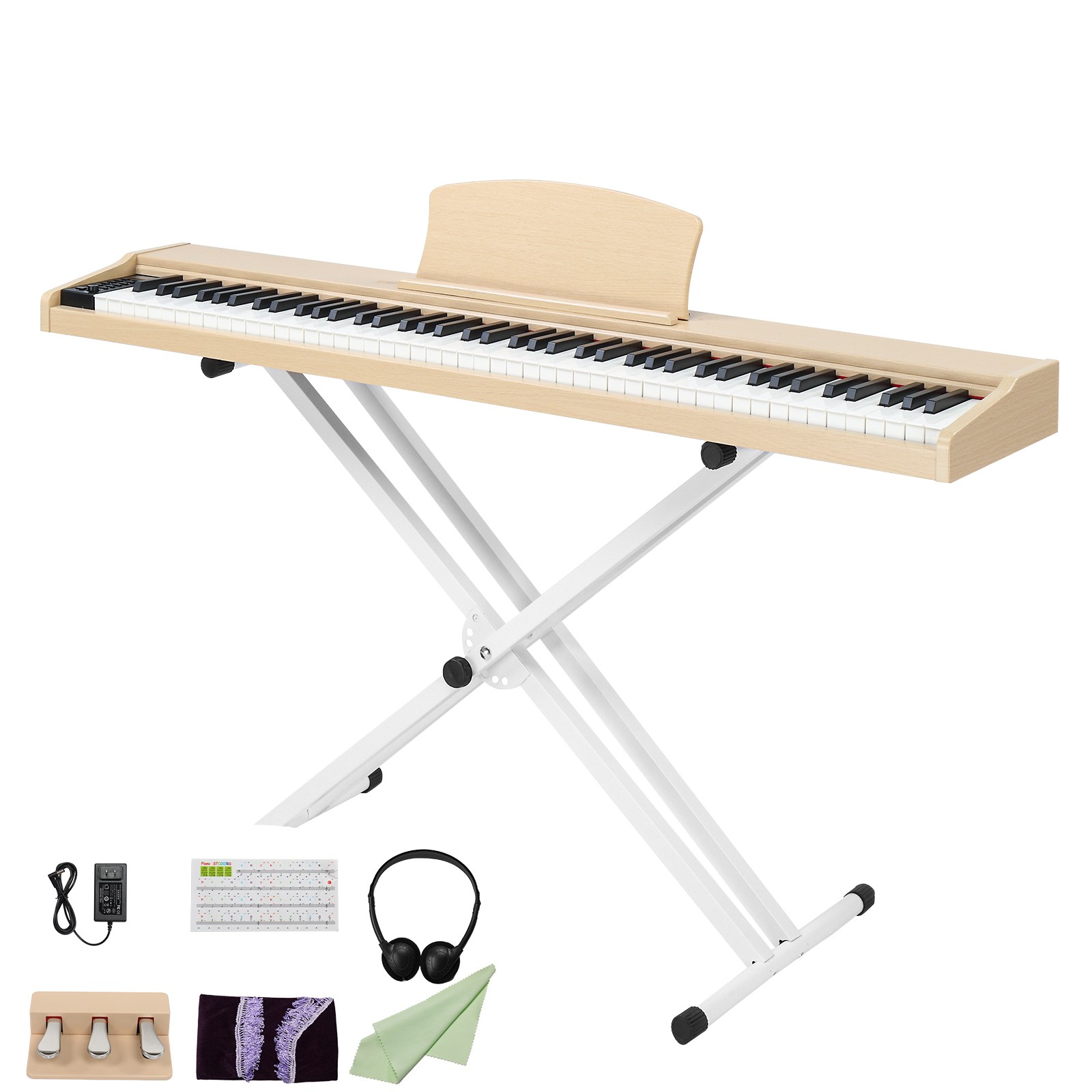 Digital Piano with 3-Pedal Unit, Removable Stand, Headphones,Support USB-MIDI