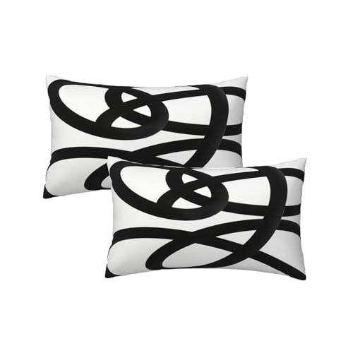 Striped Pillow Covers 12x20 Inch Set of 20" x 12" (Pack of 2) Black and White