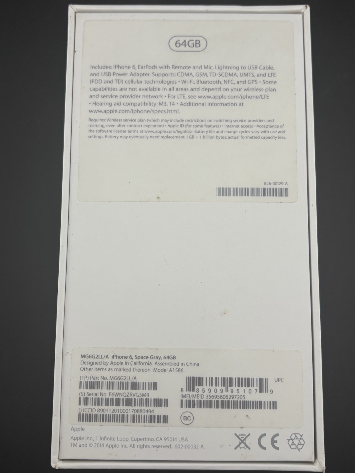 iPhone 6 Space Gray 64GB * BOX ONLY