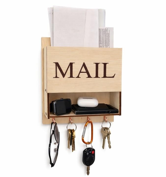 Wall Mail Organizer with Key Hooks – 3-in-1 Entryway Organizer with Shelf & M...