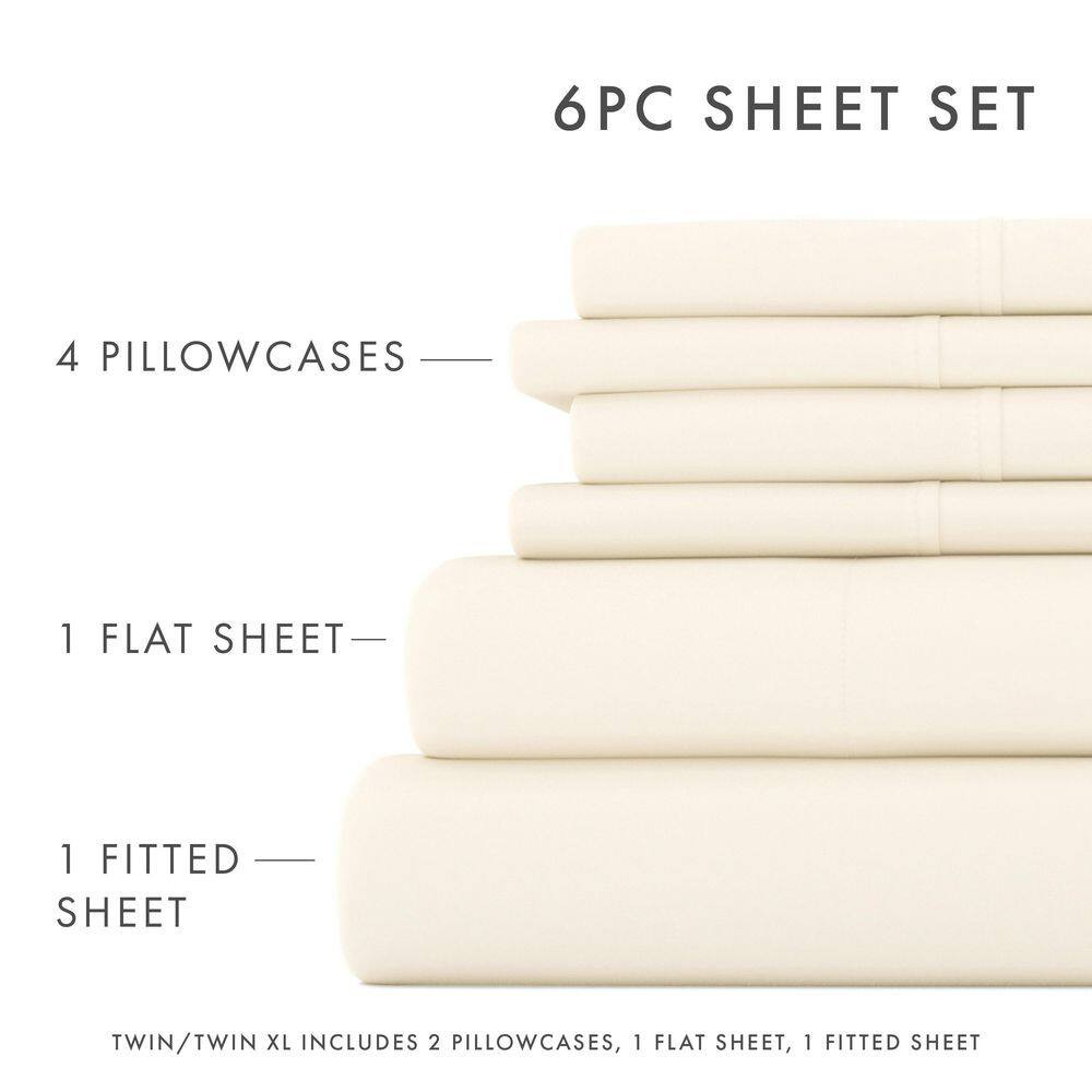 6-Piece Ivory Solid Microfiber King Sheet Set Free Shipping New