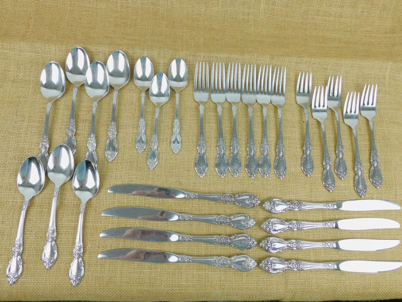Oneida Wadsworth Stainless Silverware Flatware 29 pc Floral Glossy USA
