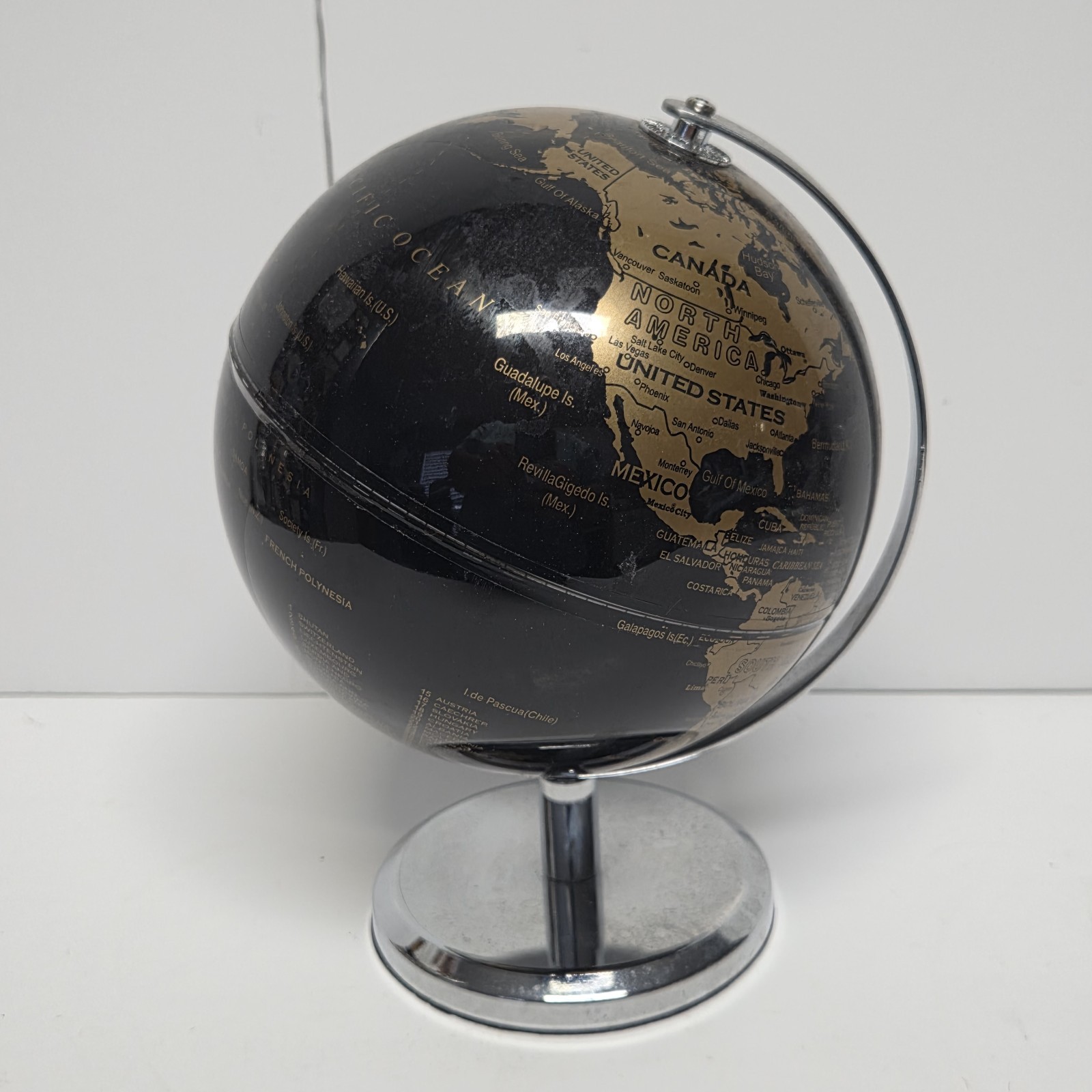 Decorative World Globe 7" Black with Gold Continents Tabletop
