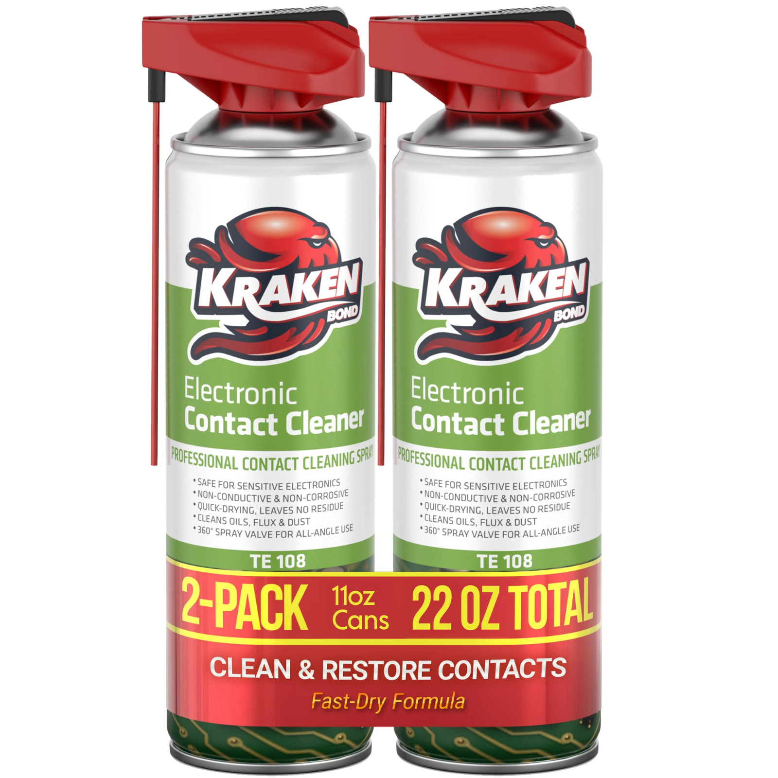 Kraken Bond TE-108 Electronic Contact Cleaner Spray, 11 oz, 2 Pack
