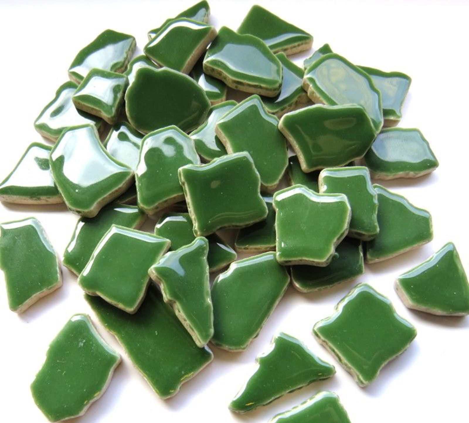 Medium Green Ceramic Jigsaw Shaped Mosaic Tiles- 50 Tiles - 4-20 mm x 4 mm