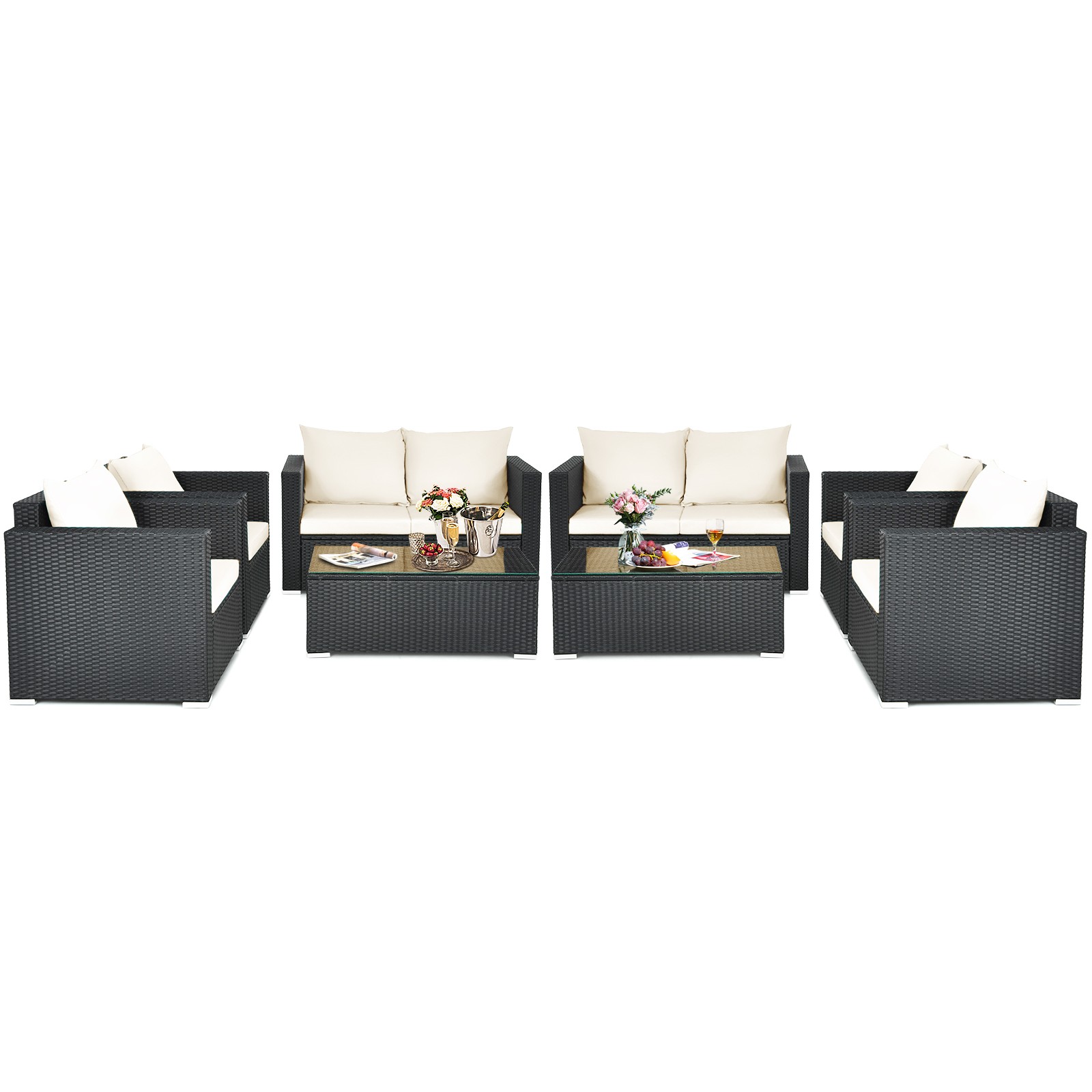 Costway 8PCS Patio Rattan Furniture Set Cushioned Sofa Chair Coffee Table