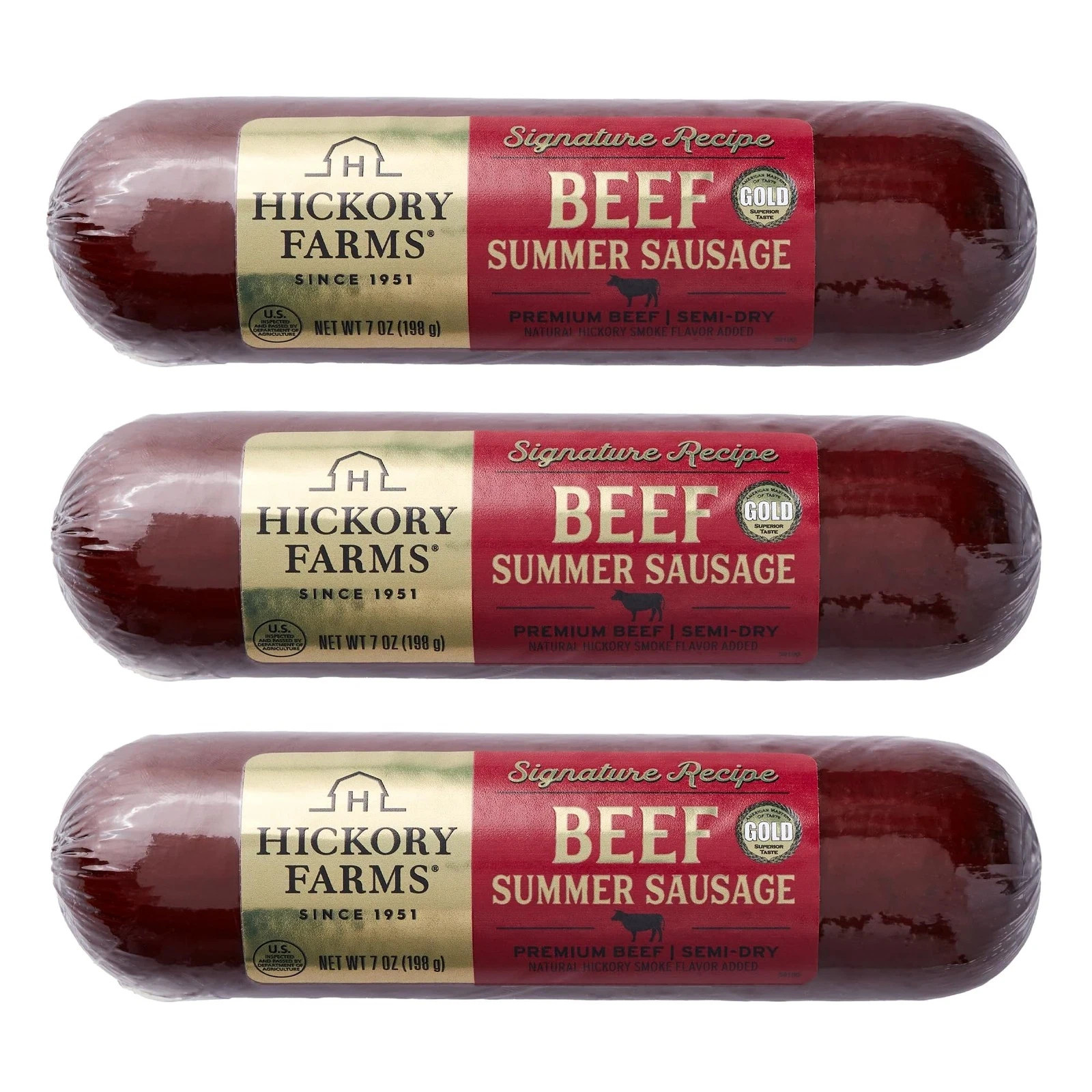 Hickory Farms Signature Beef Summer Sausage - 3 Pack | 100% 7 oz (3 Pack)