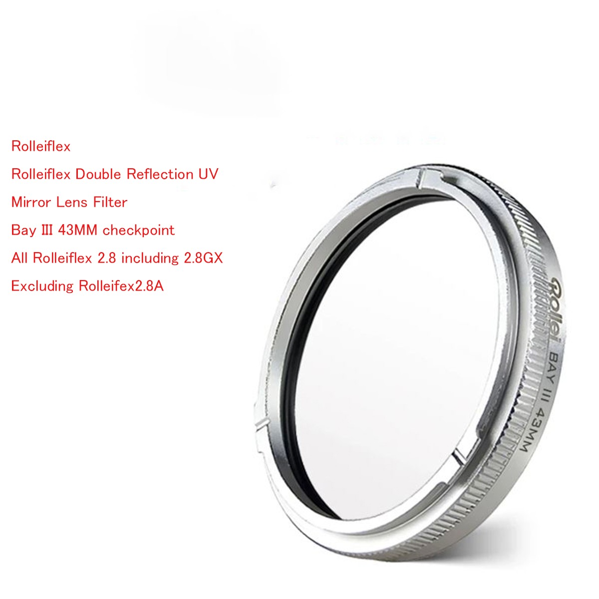 43mm Lens Filter Adapter w/ Filter for Rollei Rolleiflex 2.8/2.8GX Bay III-43mm