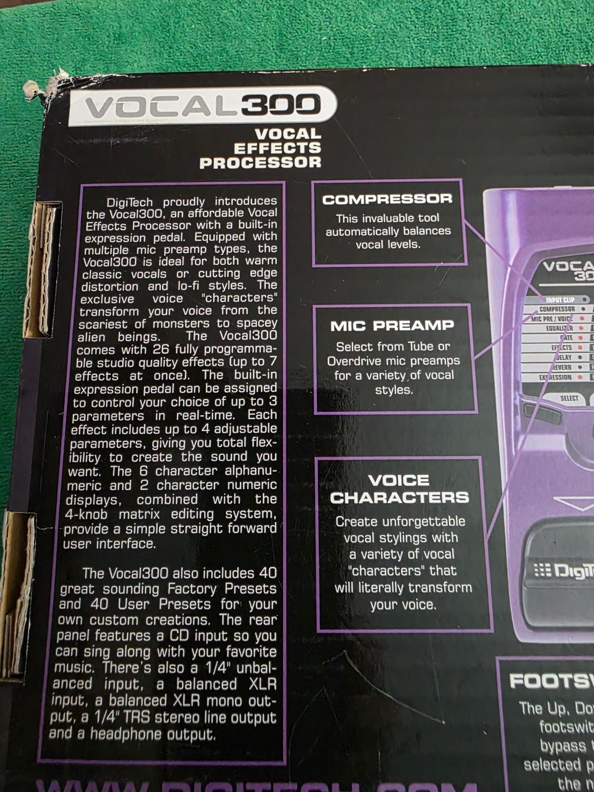 Digitech Vocal 300 modeling guitar foot pedal processor, manual A/C cord & box