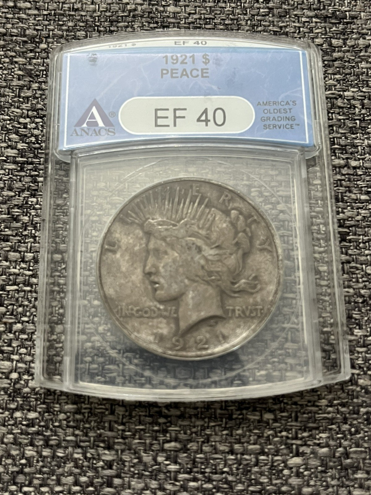 1921 Peace Silver Dollar ANACS EF40 High Relief Key Date One Year Type Coin
