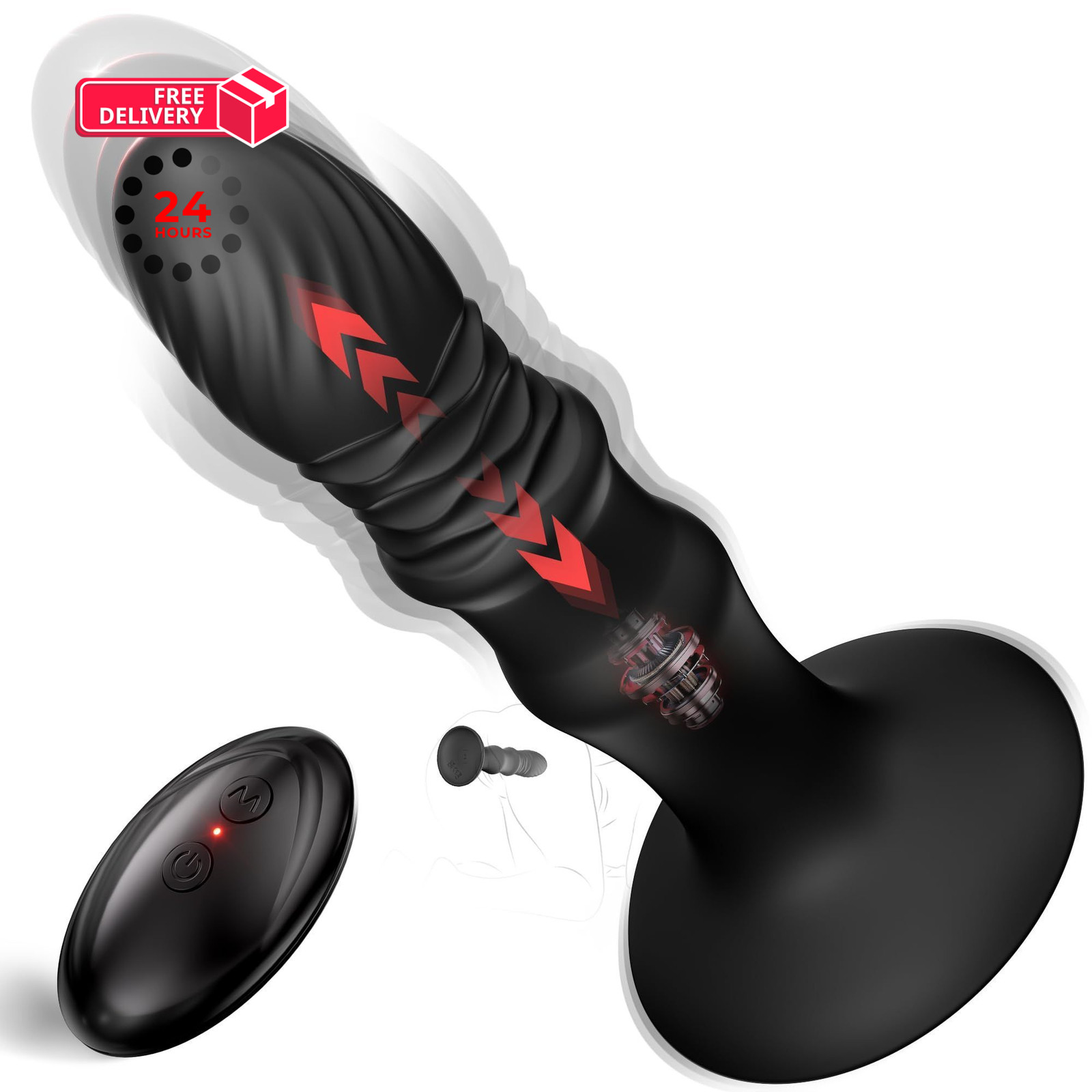 KUSHOR Thrusting Butt Plug Prostate Massager Sex Toys for 5.71 Inch, Black