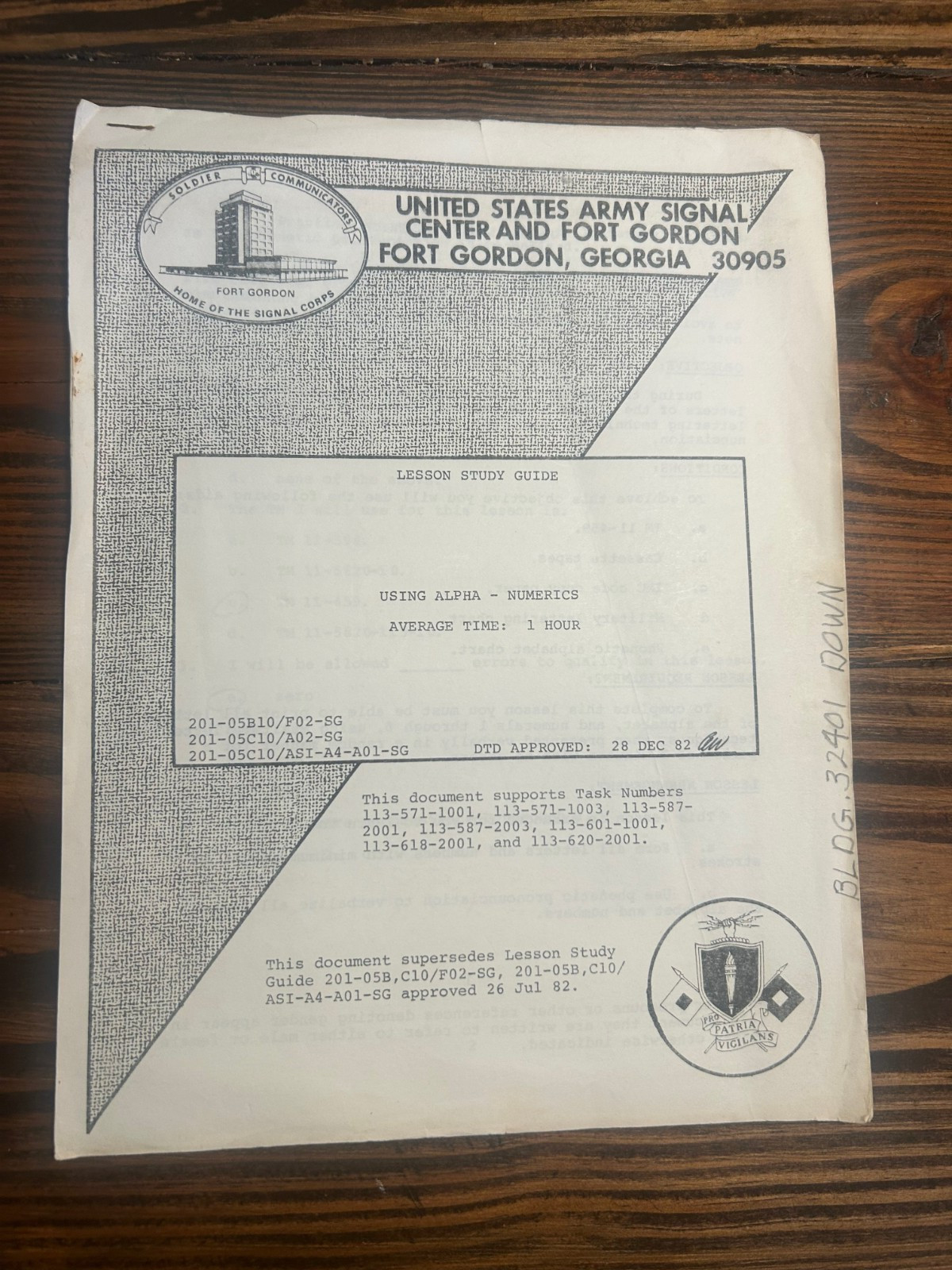 1982 US Army Fort Gordon Signal Center Test on Using Alpha - Numerics 7 pages