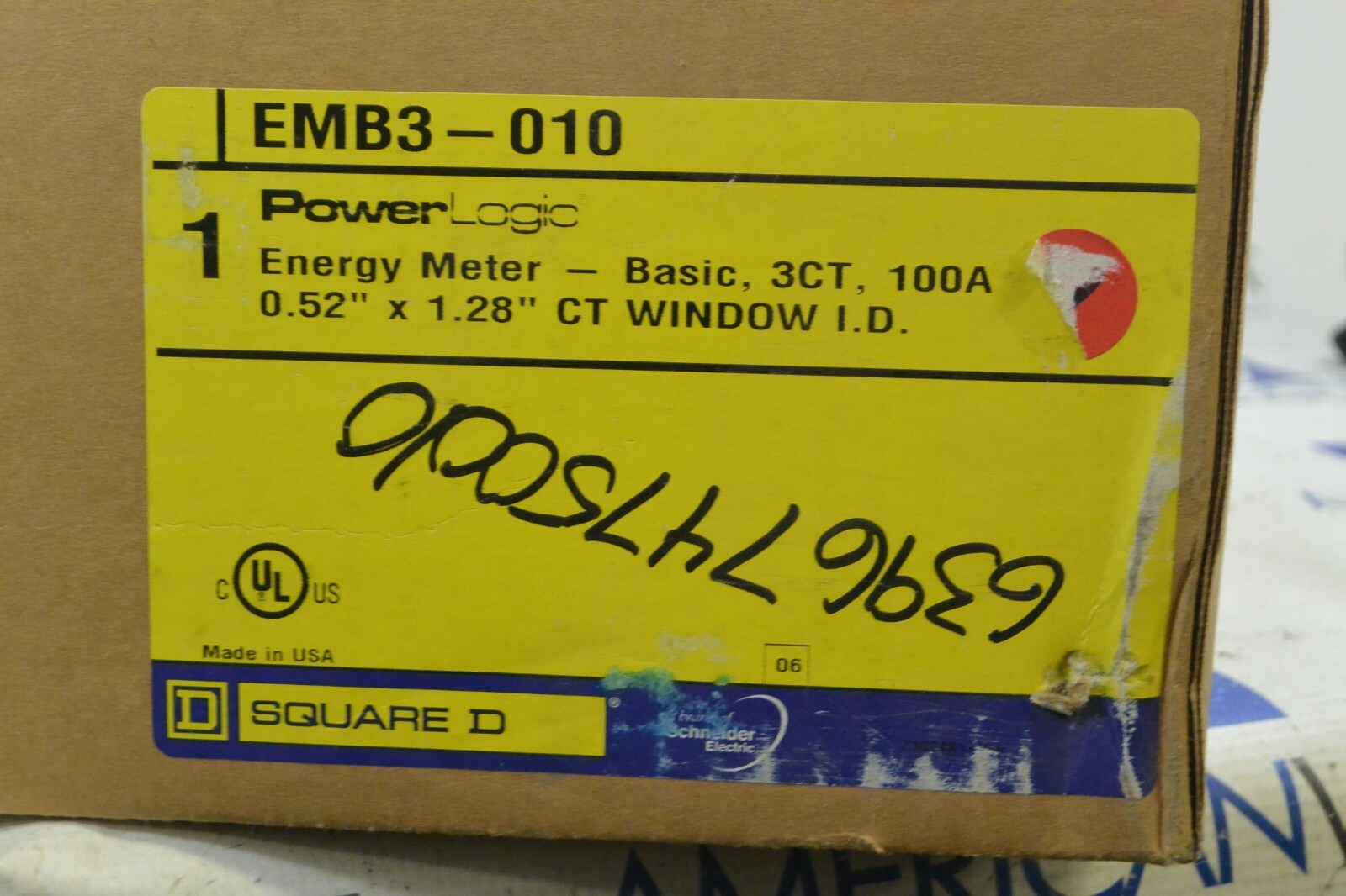 SQUARE D EMB3-010 ENERGY METER - 3CT 100 AMP POWER LOGIC - NEW