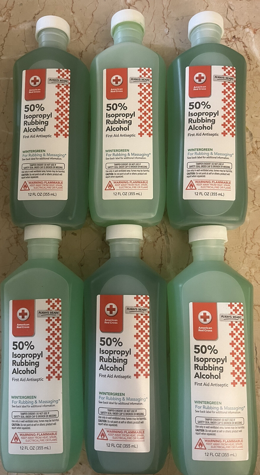 AMERICAN RED  CROSS Lot of 6 50% Isopropyl Rubbing Alcohol WINTERGREEN 12fl.oz.