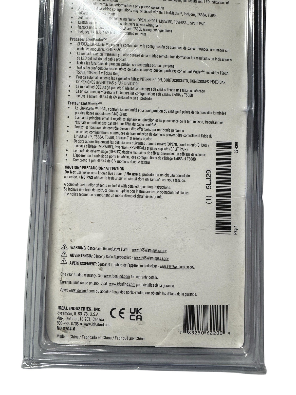 IDEAL 62-200 LINKMASTER UTP/STP WIREMAPPER AND TESTER