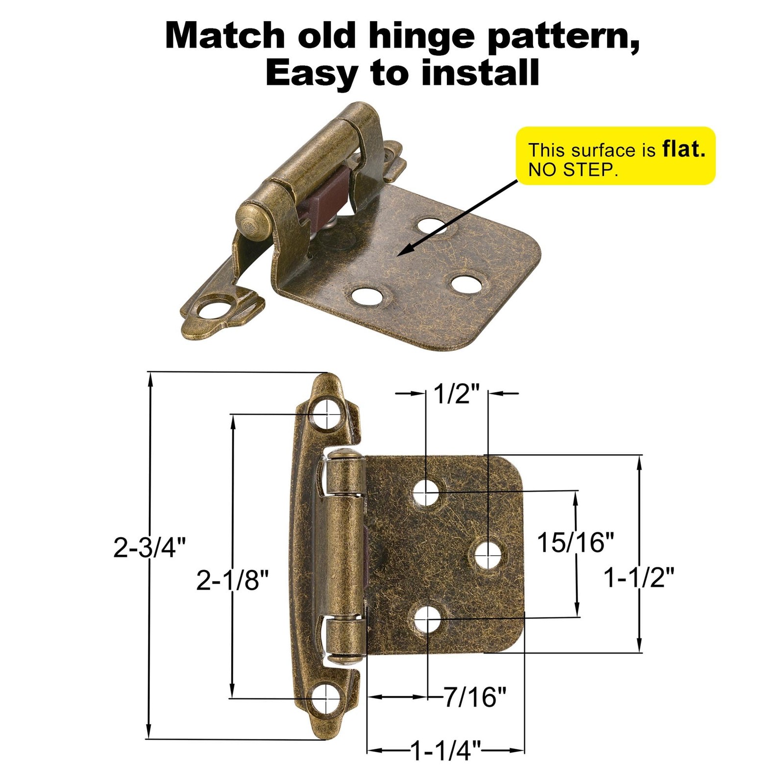 10-Pack 5 Pair Antique Brass 1/2" Overlay Self Closing Cabinet Hinges Semi