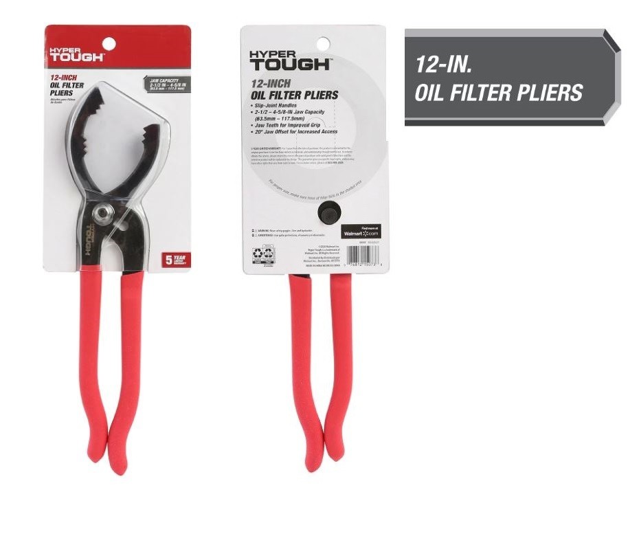 Red 12" Adjustable Oil Filter Pliers with Non-Slip Handles