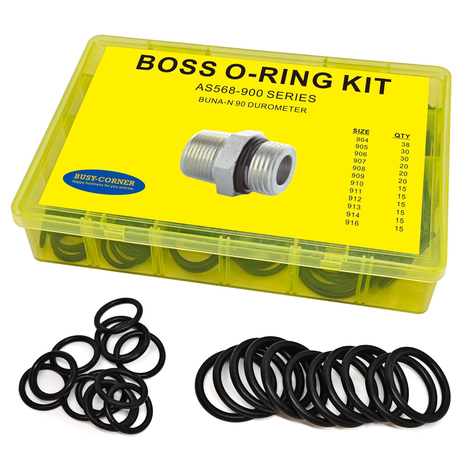 248 PCS 12 Sizes Hydraulic O-Ring Kit BOSS ORB Fittings, SAE 12 Sizes, Black