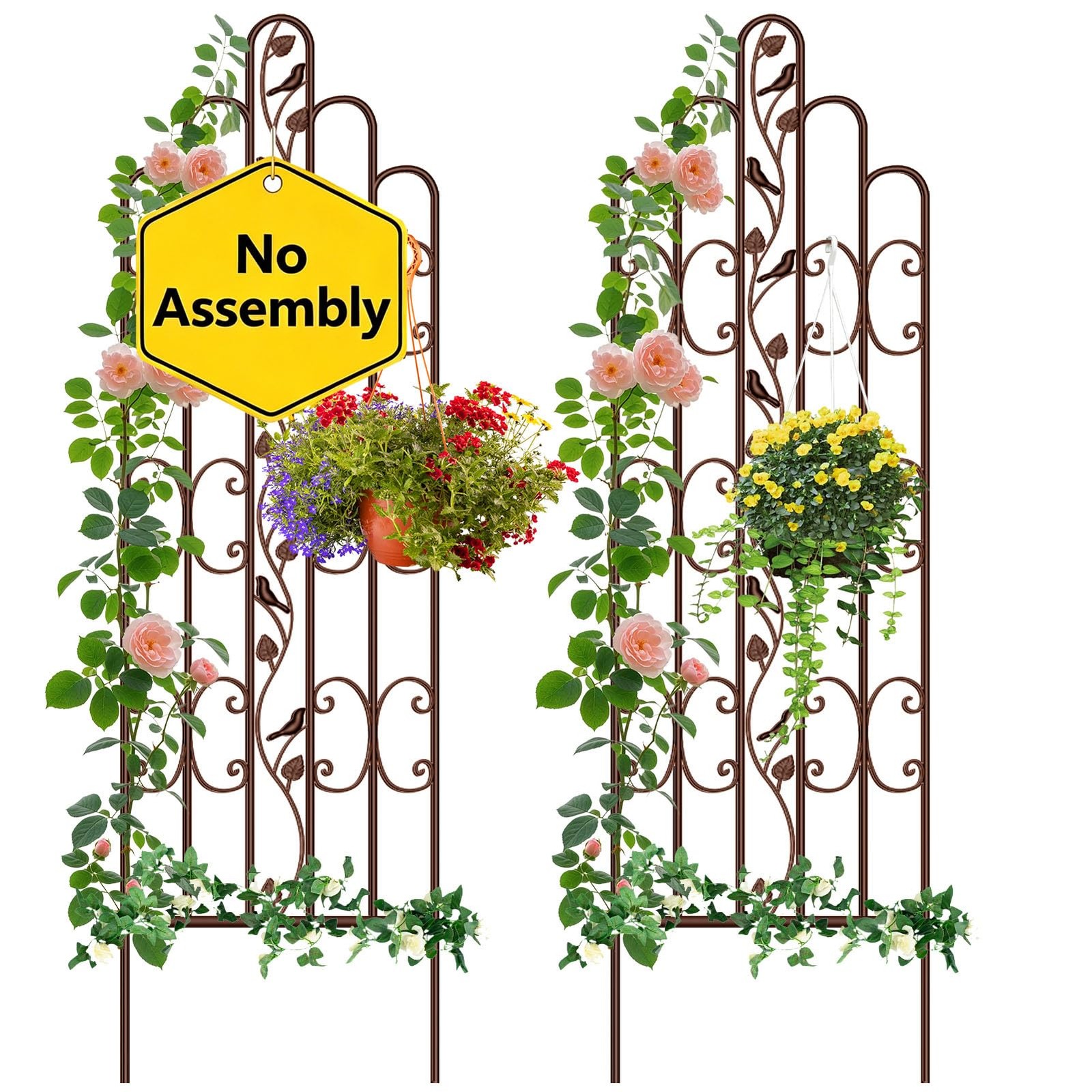 Amagabeli 2 Pack 71” x 21” Tall Garden Trellis for 71"x20", Brown Bird-2