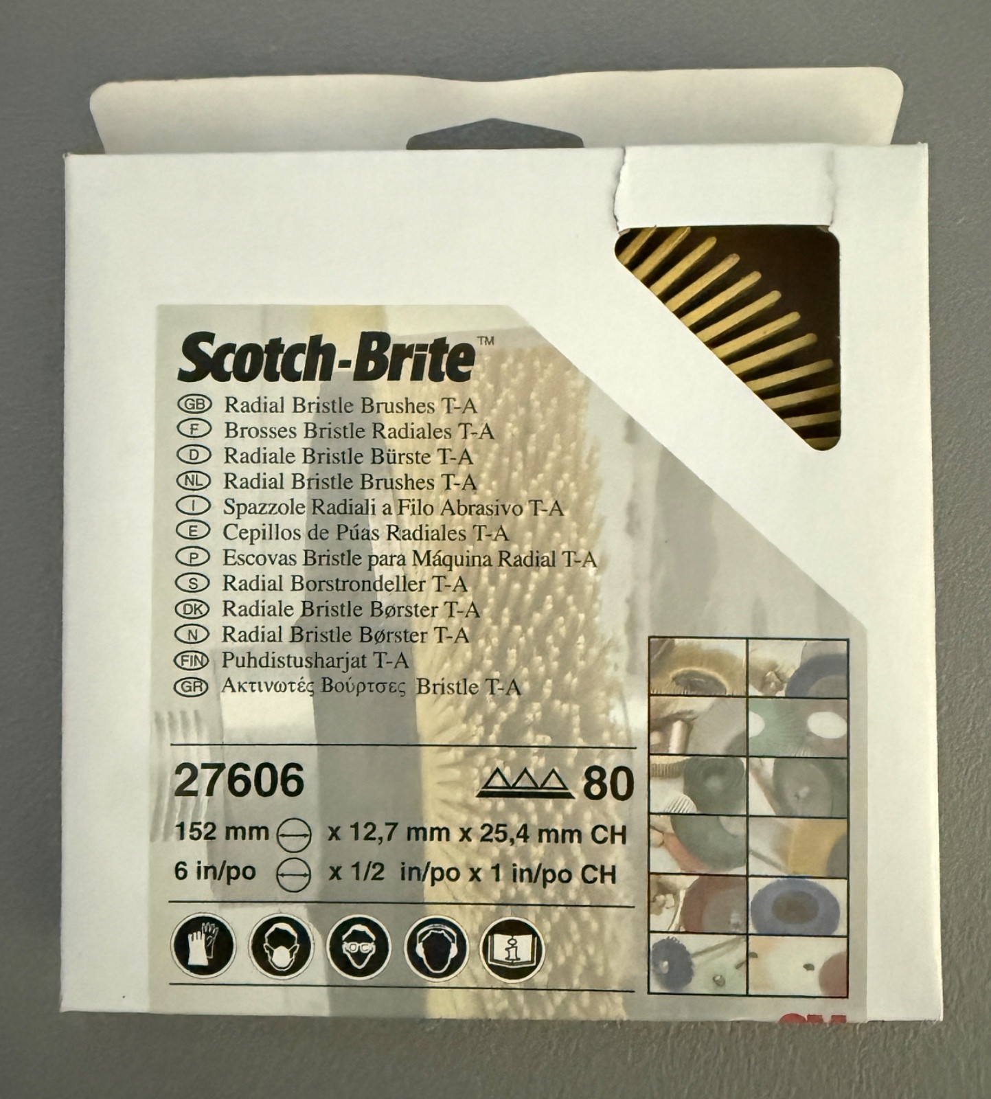 Scotch Brite Radial Bristle Brushes T-A 80 grit 6 in x 1/2 in x 1 in # 27606