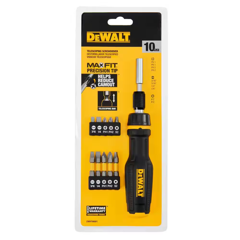 Max Fit Telescoping Ratcheting Multi-Bit Combination Screwdriver Set (10-Piece)