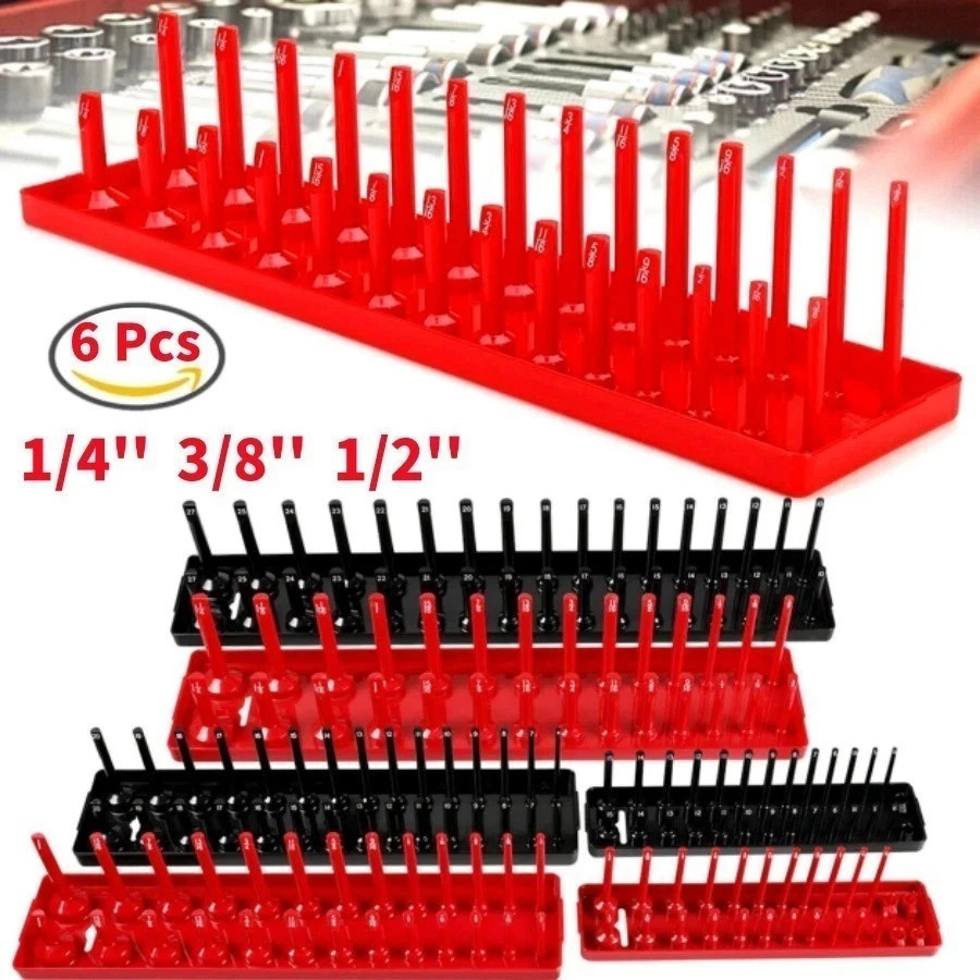 6PCS Socket Organizer Tray Set Hold 90 Metric&76 SAE Socket 1/4" 3/8" 1/2" Dr
