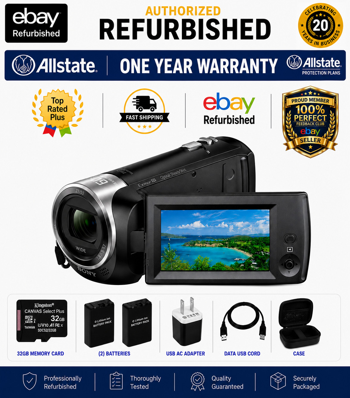 Sony Handycam HDR-CX240 HD Video Camera 32GB Camcorder🛡️eBay Refurbished [EX]