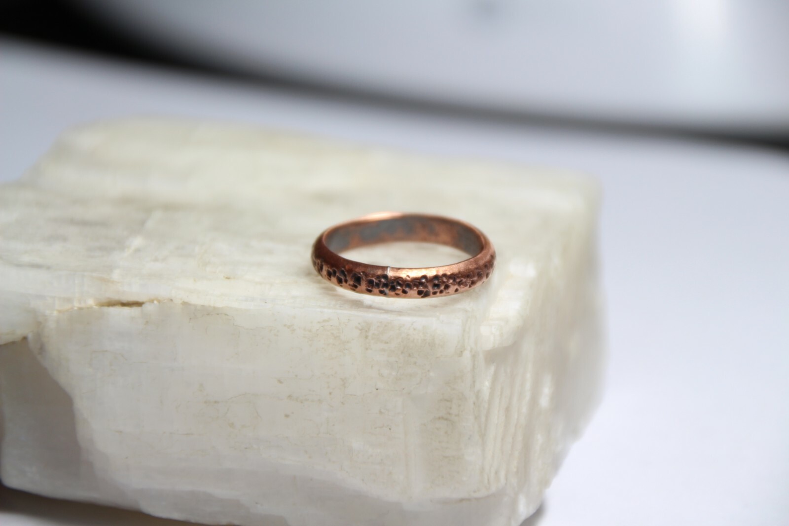 Copper Ring Stackable Hammered Rings band Size 5.5 Promise Ring Unisex 3mm width