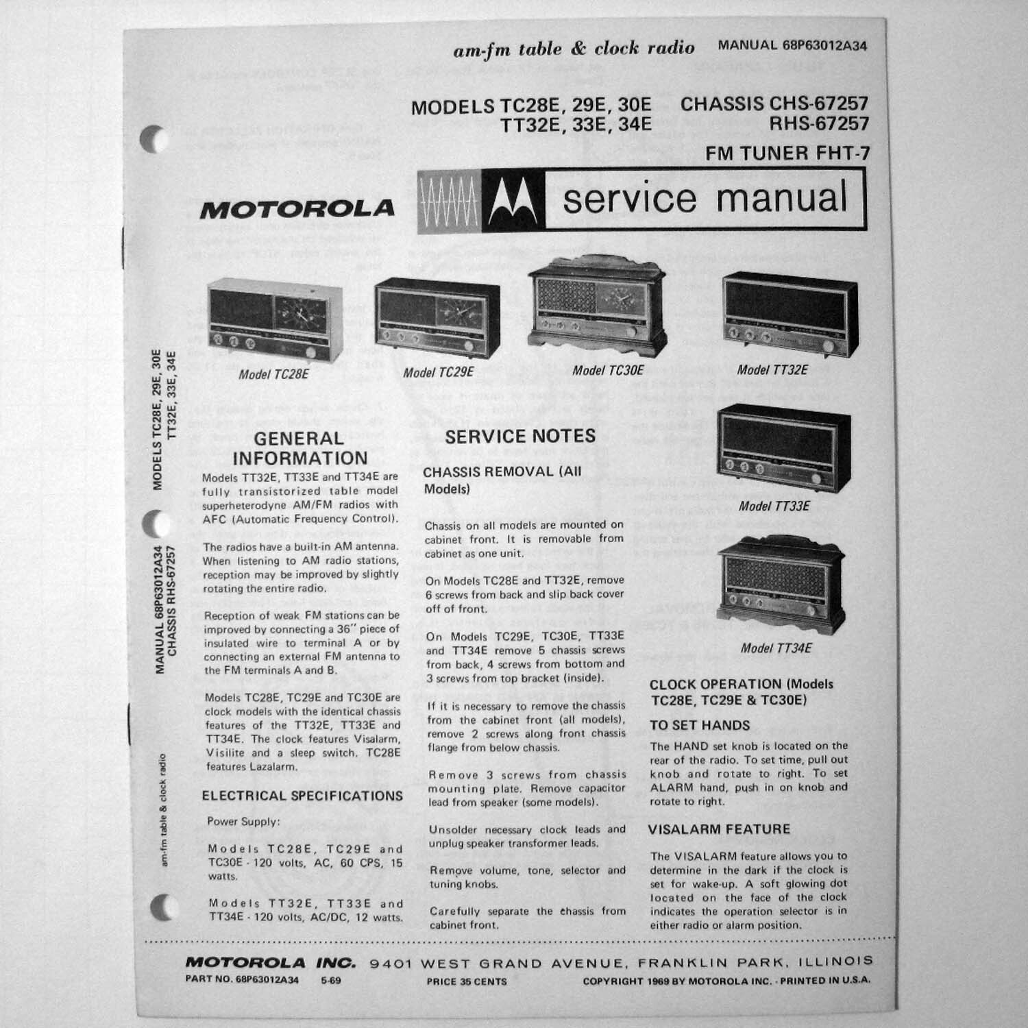 Motorola ® Models TC28E TC29E TC30E TT32E TC33E TC34 Radio Service Manual © 1969