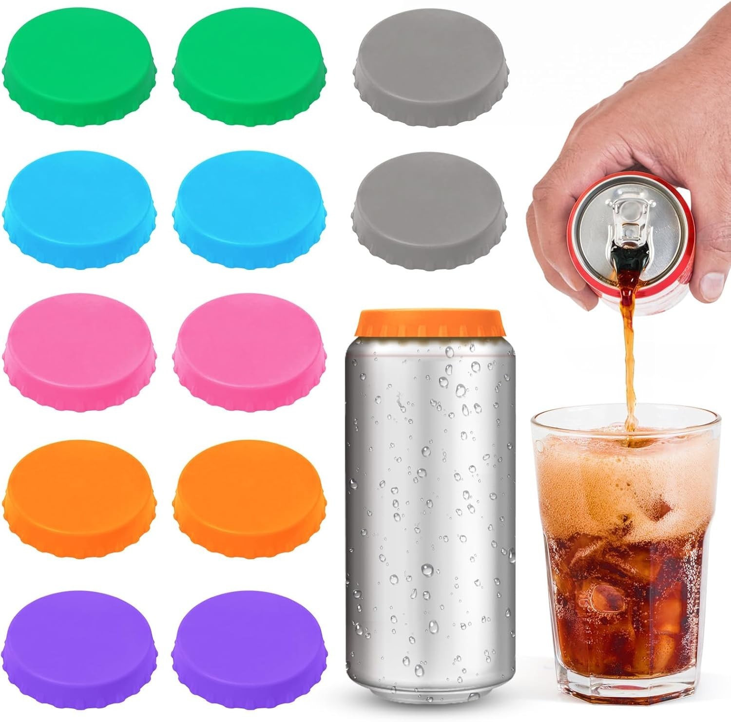 Silicone Soda Can Cover Lids, 12 Pack Reusable Soda Can Lids Beer Can Covers Pop