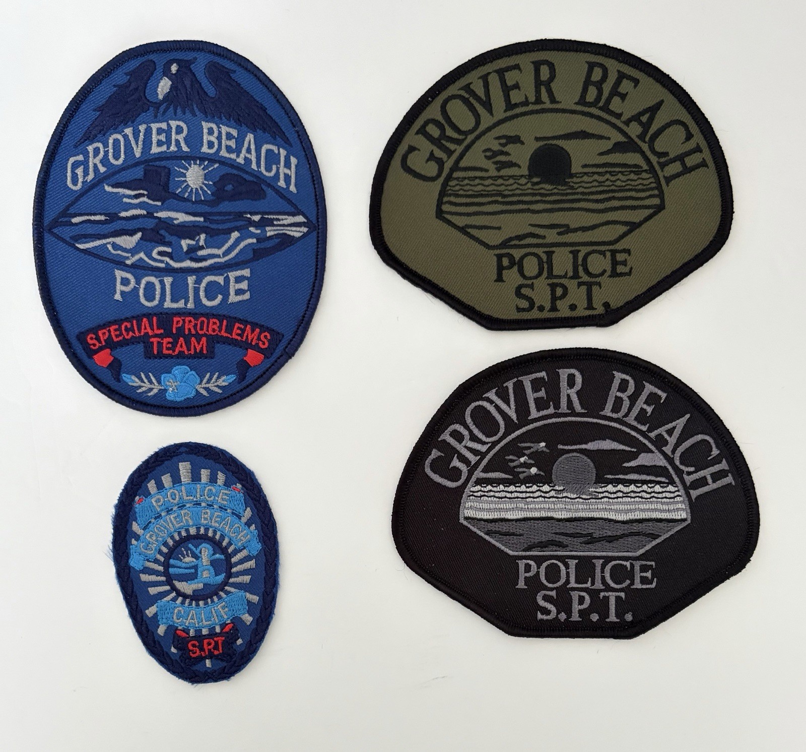 CALIFORNIA SET OF 4 GROVER BEACH POLICE PATCHES SPECIAL PROBLEMS TEAM SPT #D34