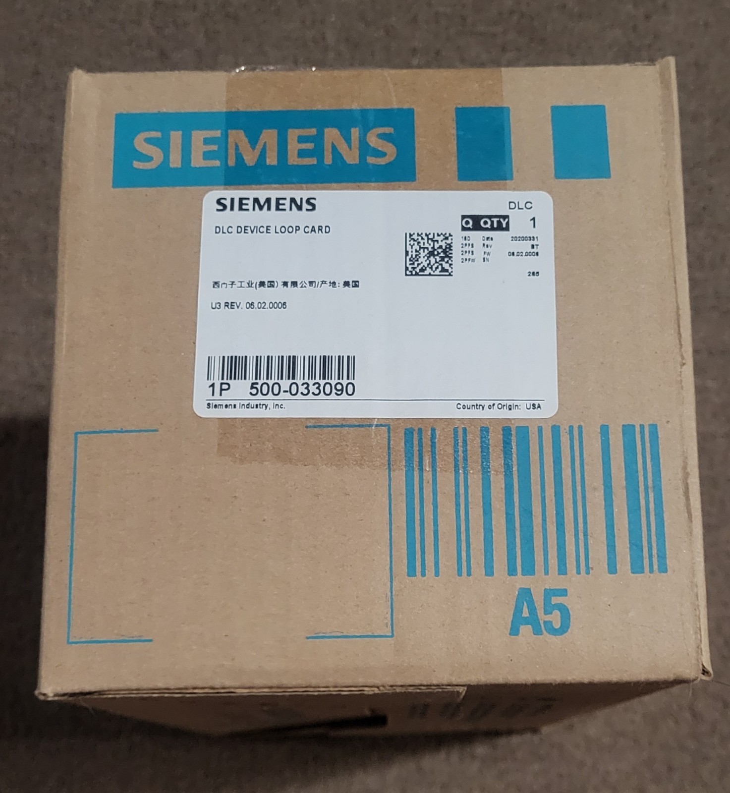 SIEMENS DLC FIRE ALARM DEVICE LOOP CARD 500-O33090