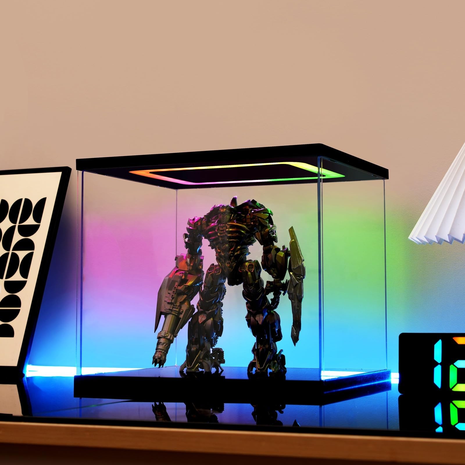 Clear Acrylic Display Case with Light for Miniature House Building Sets, Mult...