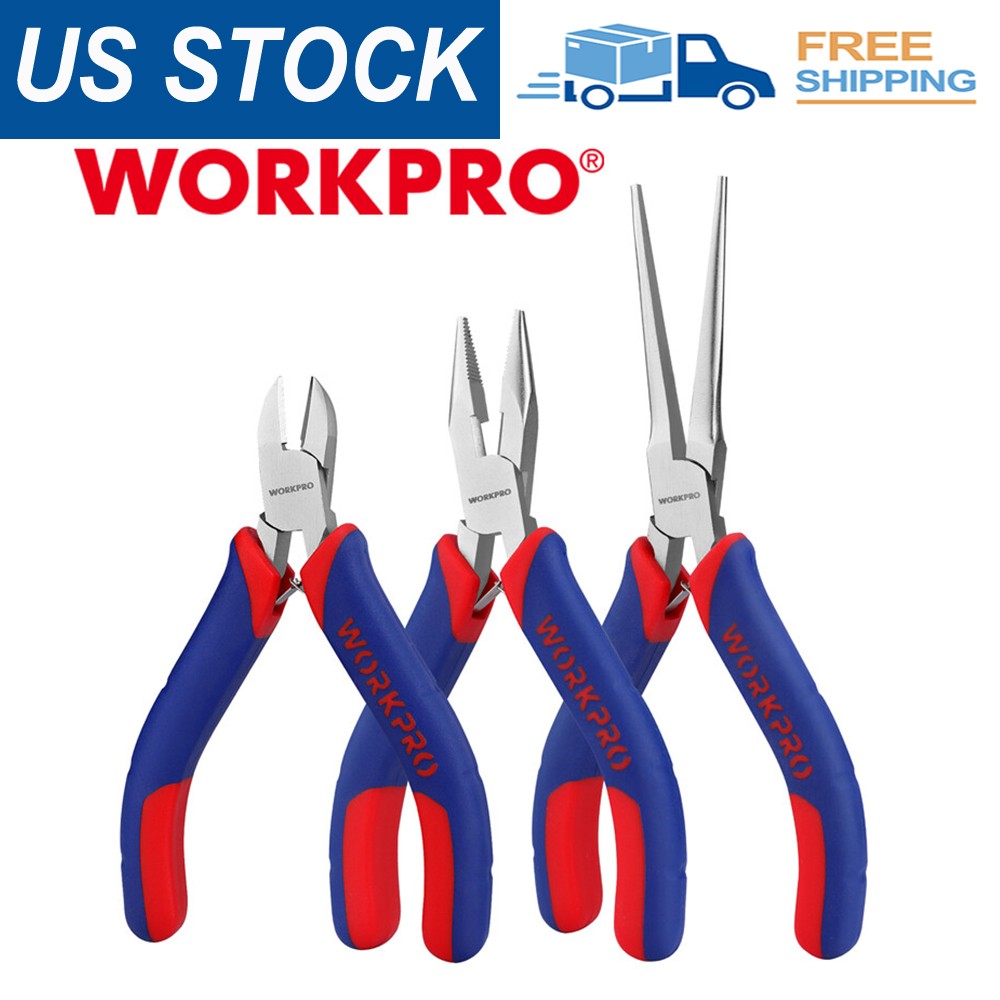WORKPRO Mini Pliers Set 3-Piece Small Pliers Tool Kit Includes 4” Diagonal Plier