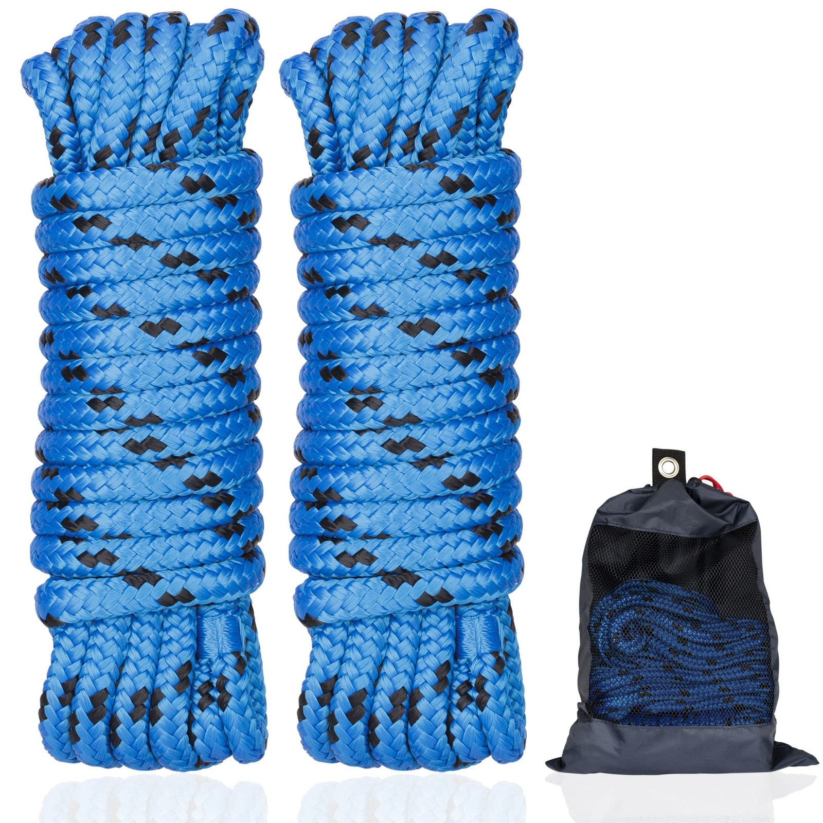 Double Braided Nylon Dock Lines Rope 1/2 Inch x 15 FT 12 Inch Eyelet 2 PCS