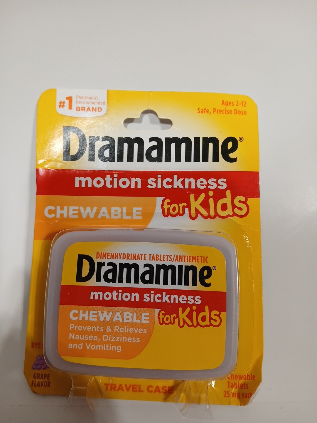 SM Dramamine Kids Chewable Motion Sickness Relief Tablets for Nausea, Grape, 8ct