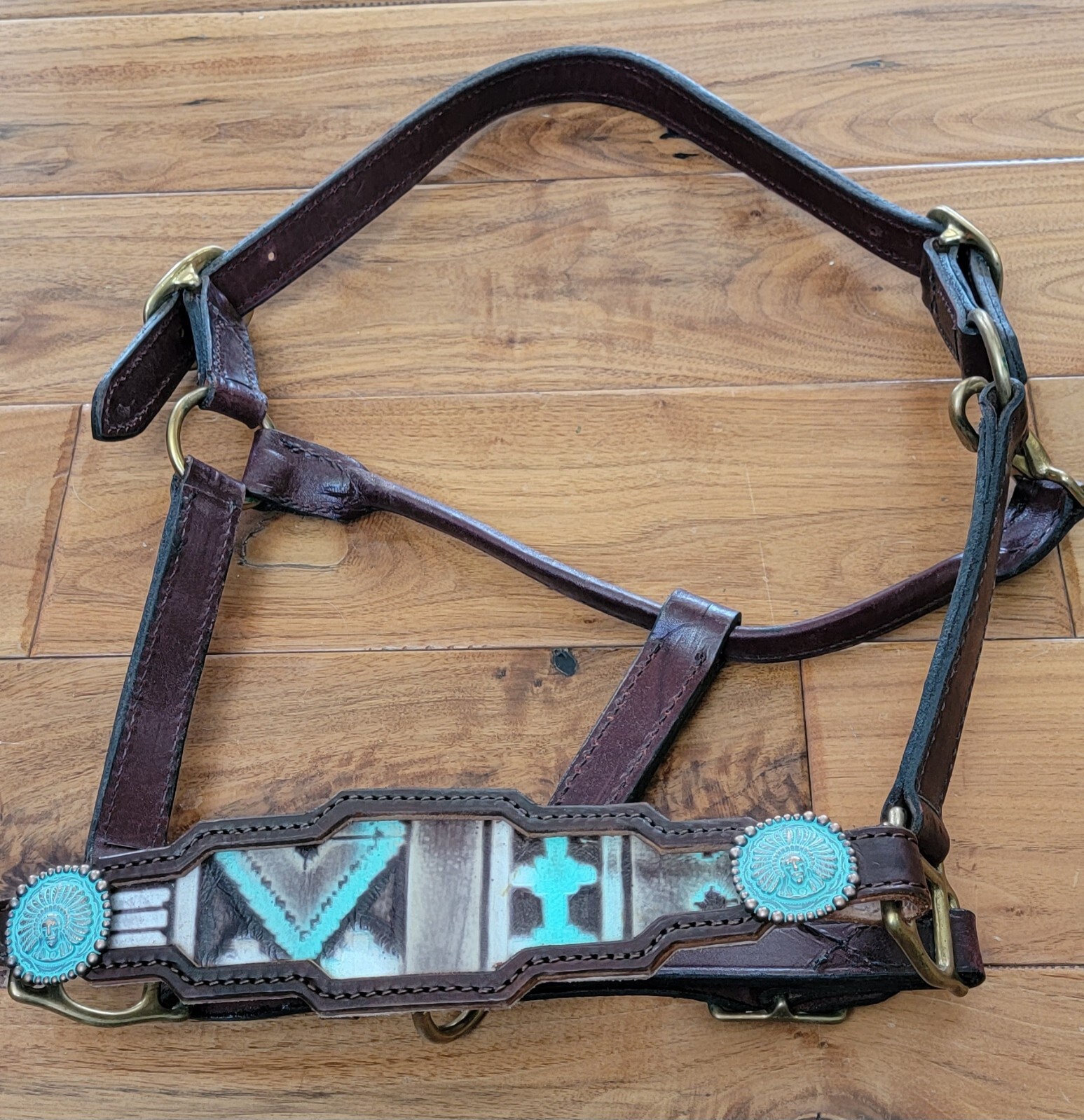 Triple T Custom Leather Halter Navajo Aztec Native Indian Horse Tack