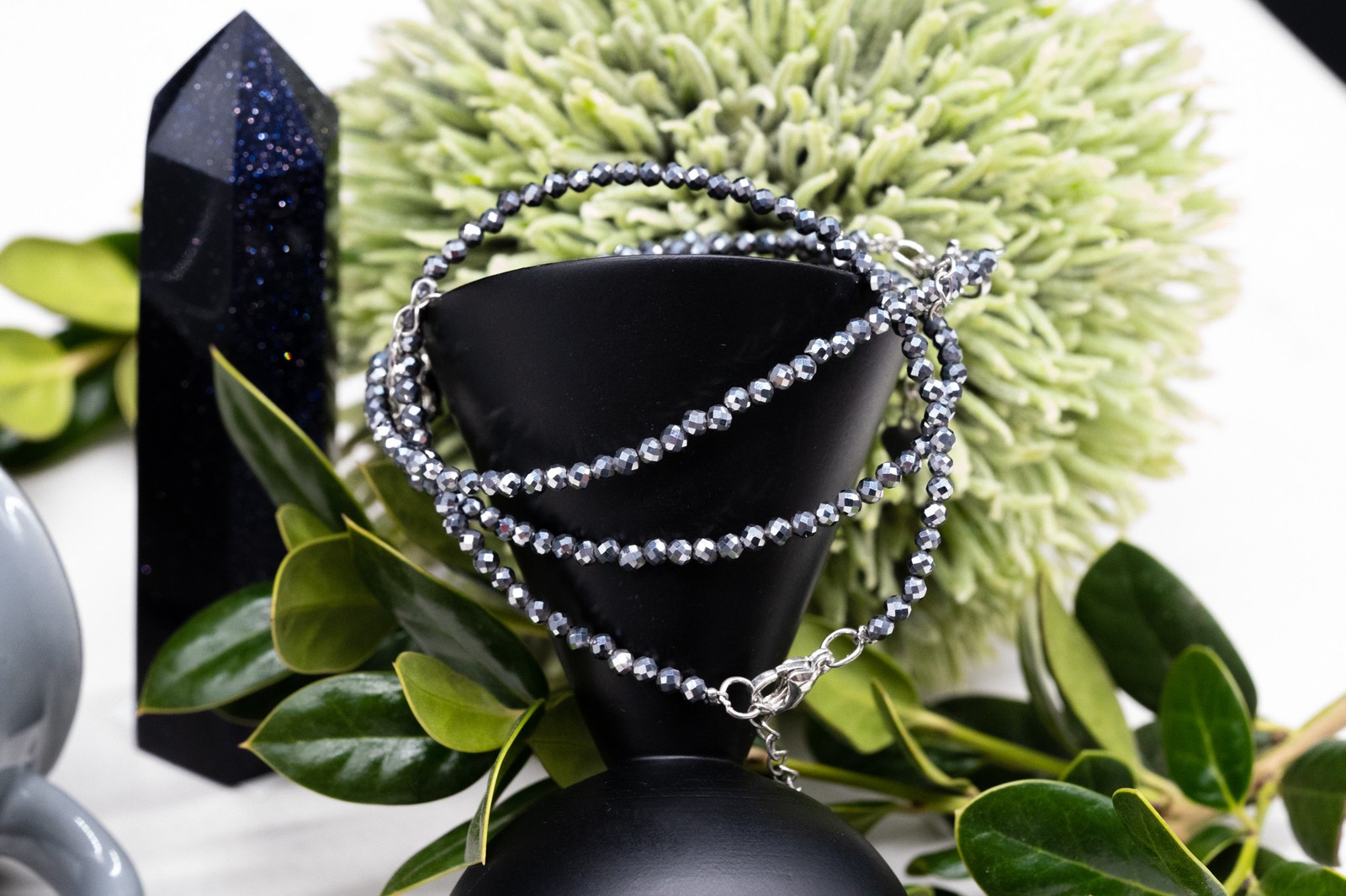 Hematite Crystal Sparkling Faceted Seed Beads Crystal Bracelet
