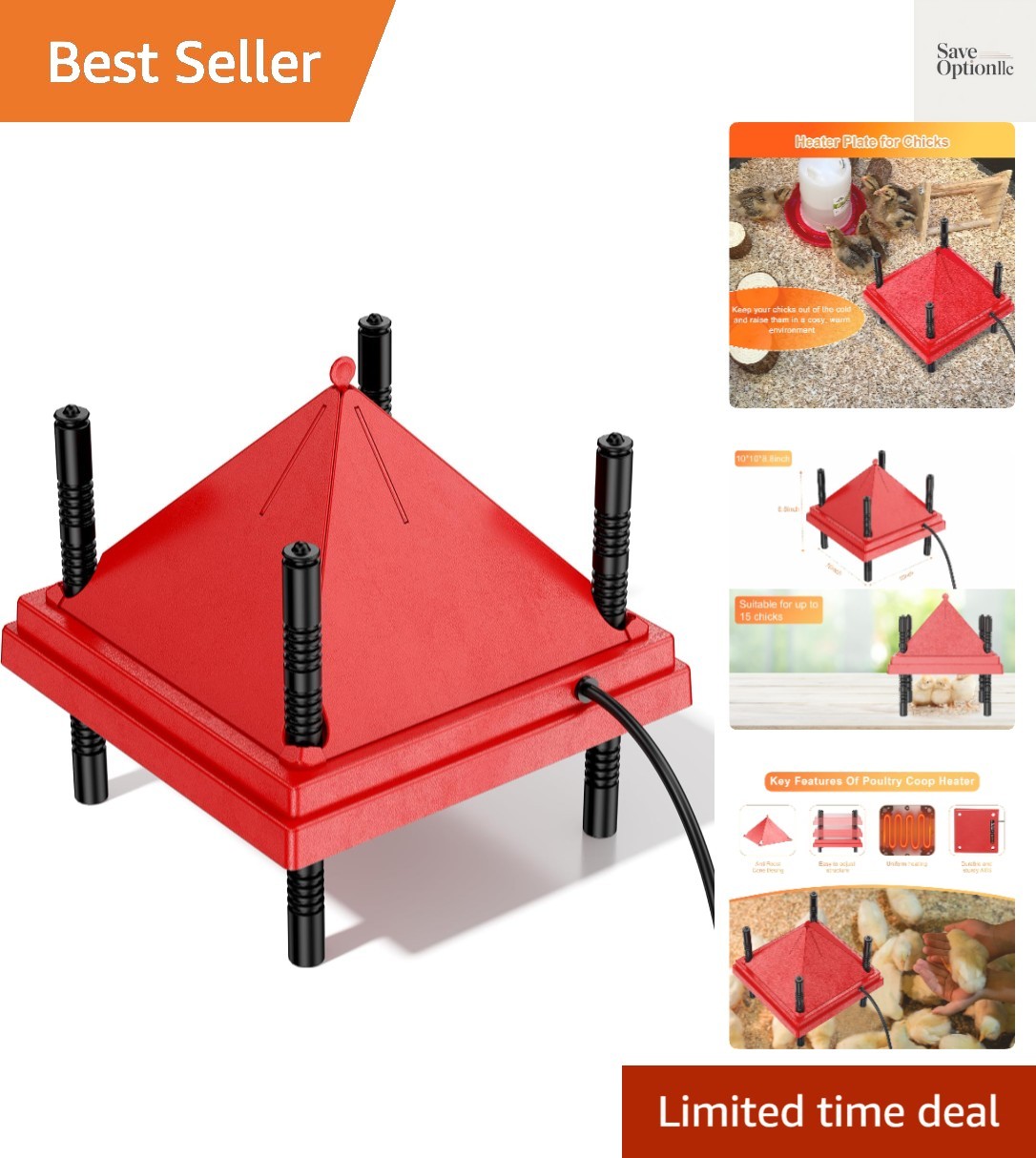 Brooder Plate for Chicks with Anti-Roost Cone, Chick Brooder Heater Red 10" x...