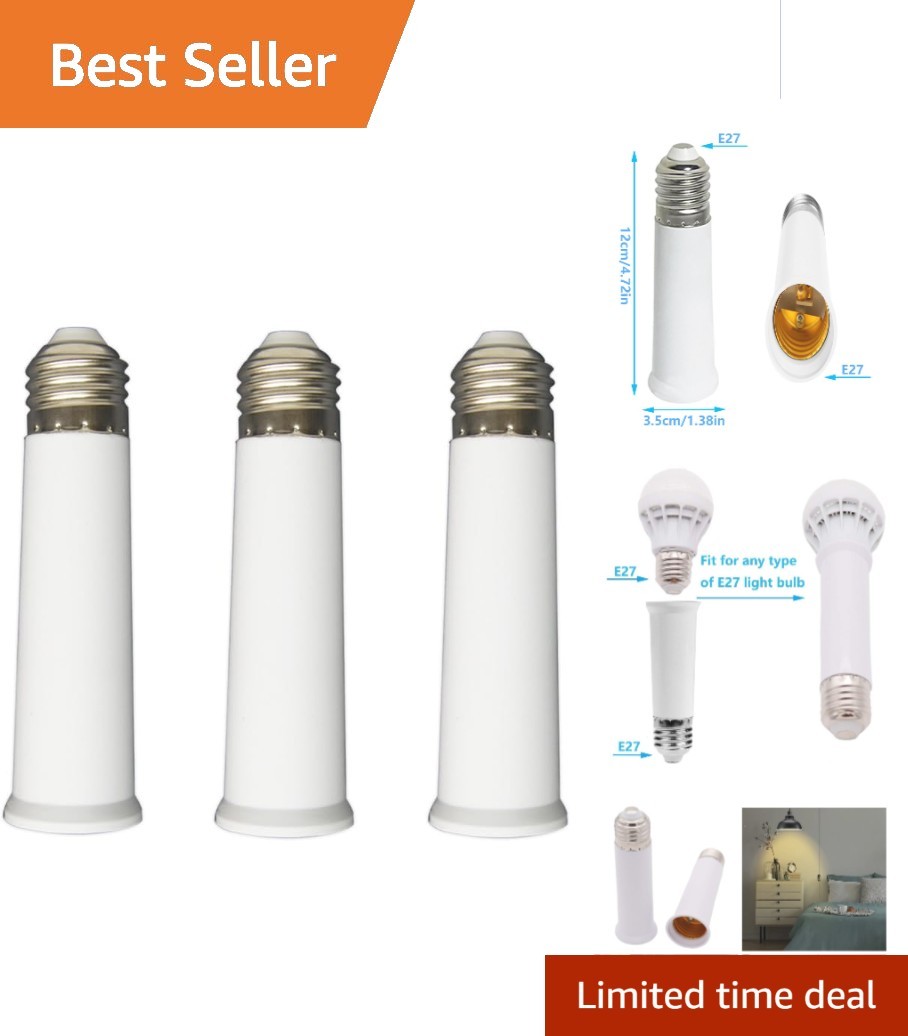 Flame Retardant E26 Socket Extender 3-Pack – 4.72-Inch Adapter for Safe Lighting