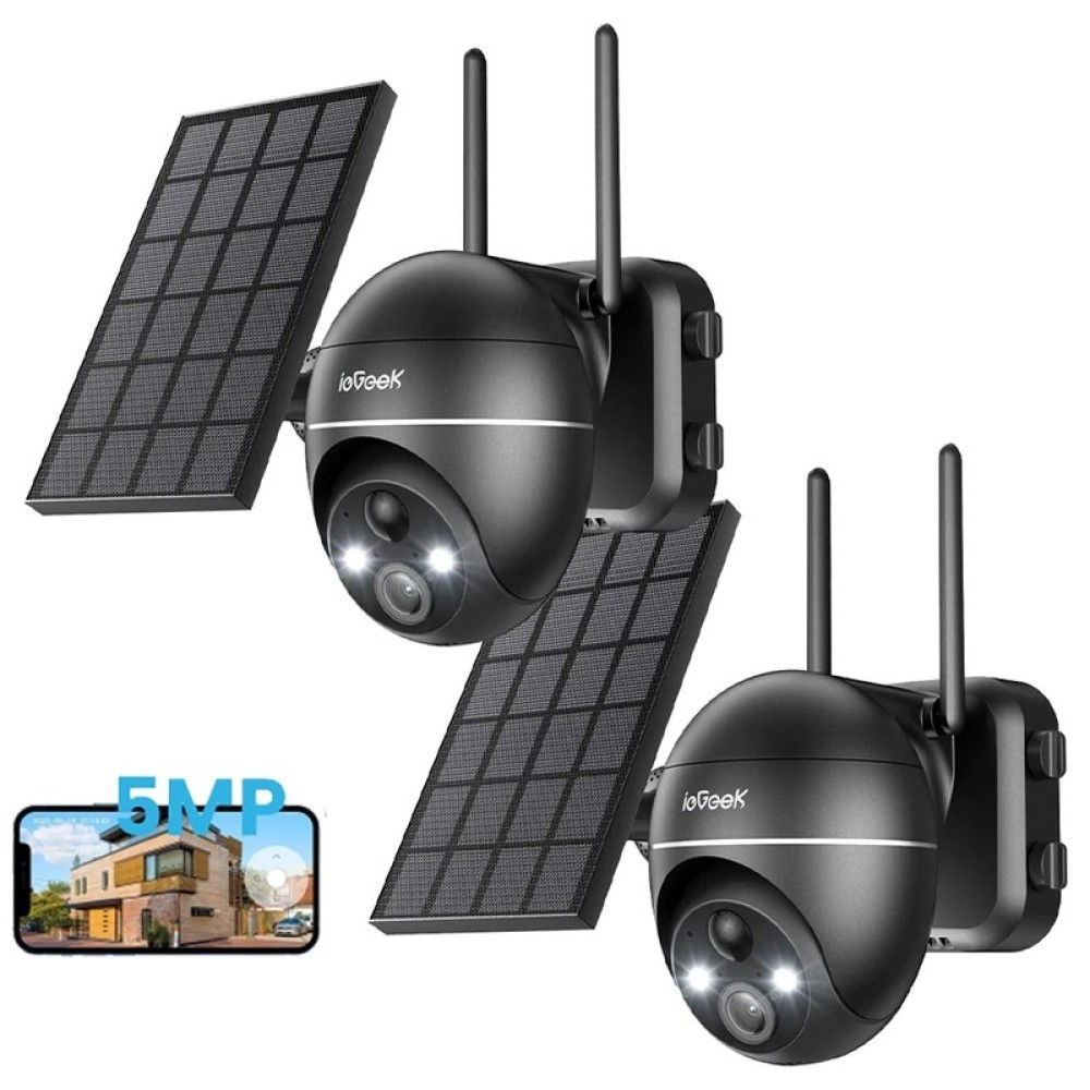 ieGeek Security Camera with Spotlight & Siren 2 Pack 5MP Solar Wireless 360° PTZ
