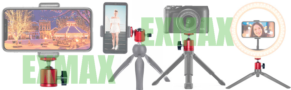 EXMAX 2PCS Mini Swivel Tripod Ball Head with 1/4 Screw Thread Base Mount 360°red